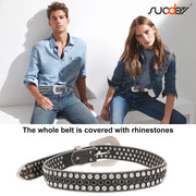 Men Women Fashion Rhinestone Belt SUOSDEY Western Cowgirl Bling Studded Design Leather Diamond Belt for Jeans Dress