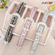 Men Women Fashion Rhinestone Belt SUOSDEY Western Cowgirl Bling Studded Design Leather Diamond Belt for Jeans Dress