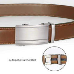 Men's Ratchet Belt for Dress 2Pack Slid Leather Belt with Automatic Click Buckle