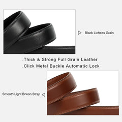 Men's Ratchet Belt for Dress 2Pack Slid Leather Belt with Automatic Click Buckle