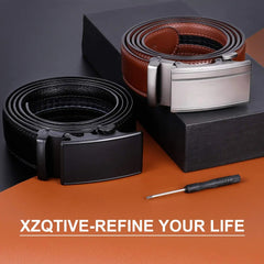 Men's Ratchet Belt for Dress 2Pack Slid Leather Belt with Automatic Click Buckle