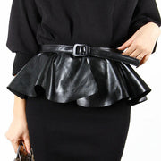 JASGOOD European and American style ruffled girdle black leather skirt belt women's skirt decoration ultra-wide short skirt belt - JASGOOD OFFICIAL