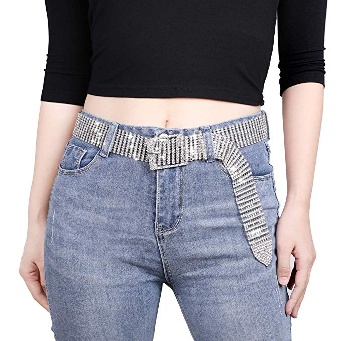 JASGOOD Women Crystal Rhinestone Chain Waist Belt Sparkle Waistband Waist Chain for Party Club 