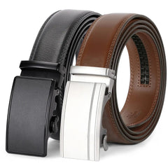 Men's Ratchet Belt for Dress 2Pack Slid Leather Belt with Automatic Click Buckle