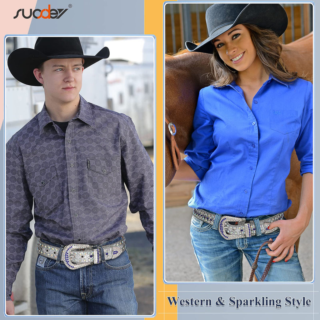 Men Women Fashion Rhinestone Belt SUOSDEY Western Cowgirl Bling Studded Design Leather Diamond Belt for Jeans Dress