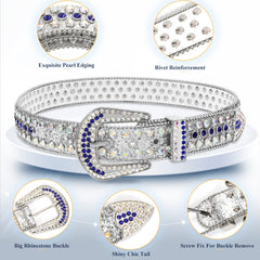 Men Women Fashion Rhinestone Belt SUOSDEY Western Cowgirl Bling Studded Design Leather Diamond Belt for Jeans Dress