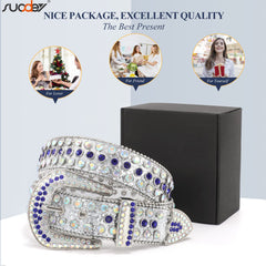 Men Women Fashion Rhinestone Belt SUOSDEY Western Cowgirl Bling Studded Design Leather Diamond Belt for Jeans Dress