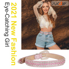 Men Women Fashion Rhinestone Belt SUOSDEY Western Cowgirl Bling Studded Design Leather Diamond Belt for Jeans Dress