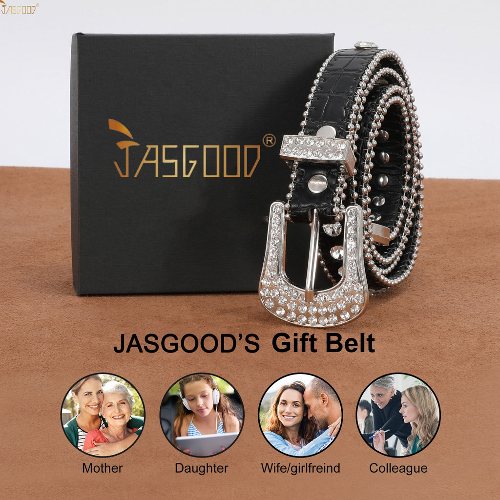 JASGOOD Halloween Bling Rhinestone Belt for Women,Shiny Cowgirl Western Studded Belts for Jeans Pants - JASGOOD OFFICIAL