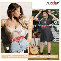 Men Women Fashion Rhinestone Belt SUOSDEY Western Cowgirl Bling Studded Design Leather Diamond Belt for Jeans Dress