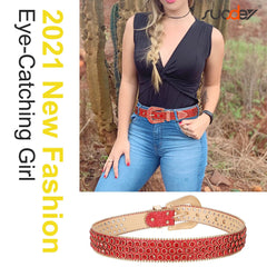 Men Women Fashion Rhinestone Belt SUOSDEY Western Cowgirl Bling Studded Design Leather Diamond Belt for Jeans Dress