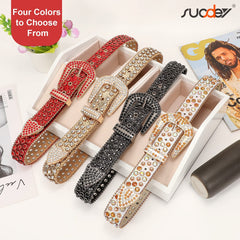 Men Women Fashion Rhinestone Belt SUOSDEY Western Cowgirl Bling Studded Design Leather Diamond Belt for Jeans Dress