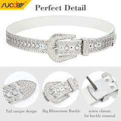 Rhinestone Belt for Men Women SUOSDEY Western Cowboy Cowgirl Bling Studded Leather Belt for Jeans Pants