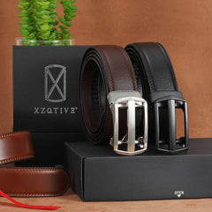 Men's Ratchet Belt for Dress 2Pack Slid Leather Belt with Automatic Click Buckle