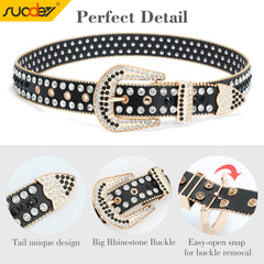 Rhinestone Belt for Men Women SUOSDEY Western Cowboy Cowgirl Bling Studded Leather Belt for Jeans Pants