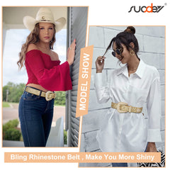 Men Women Fashion Rhinestone Belt SUOSDEY Western Cowgirl Bling Studded Design Leather Diamond Belt for Jeans Dress