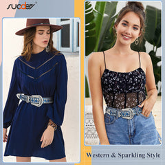 Men Women Fashion Rhinestone Belt SUOSDEY Western Cowgirl Bling Studded Design Leather Diamond Belt for Jeans Dress