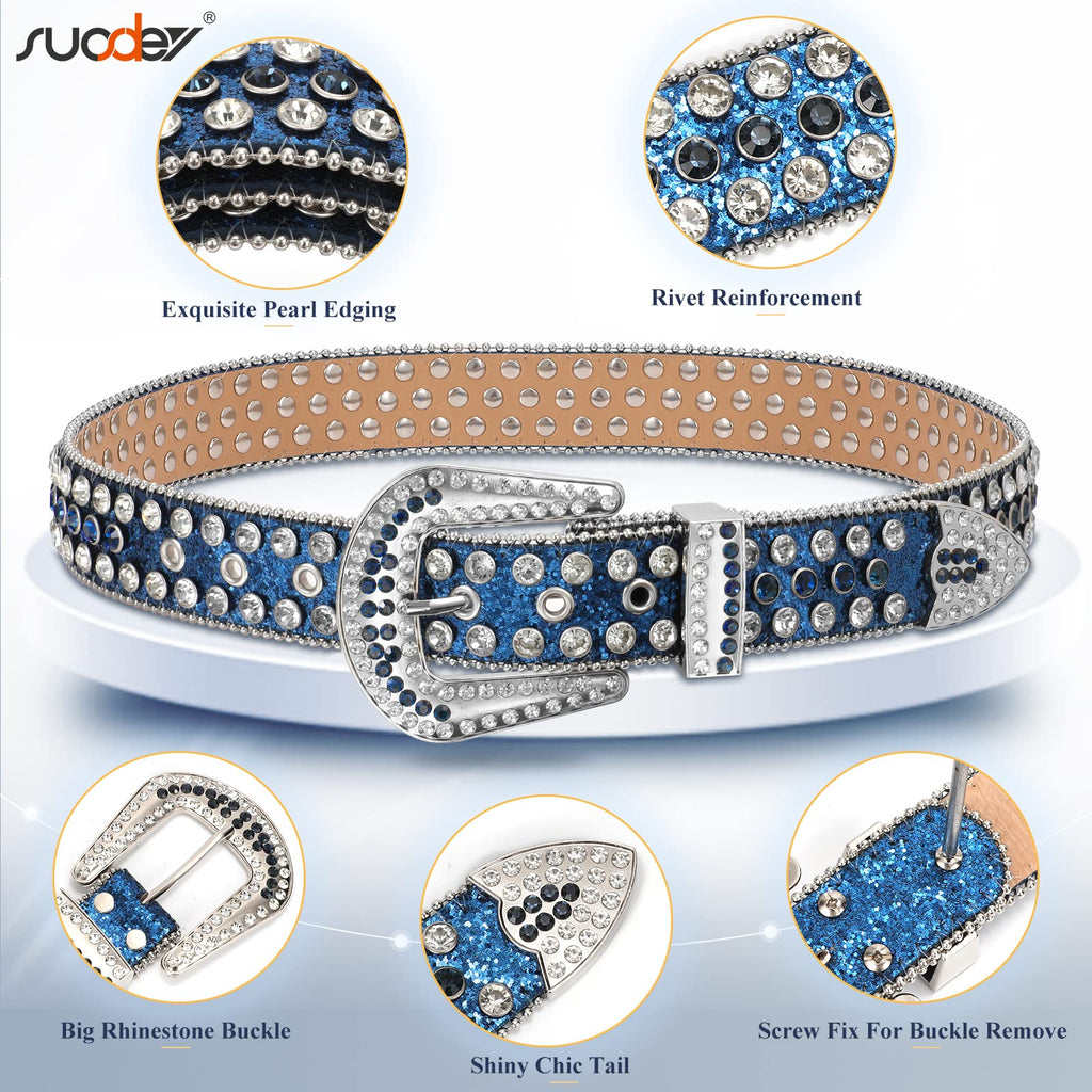 Men Women Fashion Rhinestone Belt SUOSDEY Western Cowgirl Bling Studded Design Leather Diamond Belt for Jeans Dress