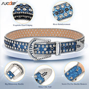 Men Women Fashion Rhinestone Belt SUOSDEY Western Cowgirl Bling Studded Design Leather Diamond Belt for Jeans Dress