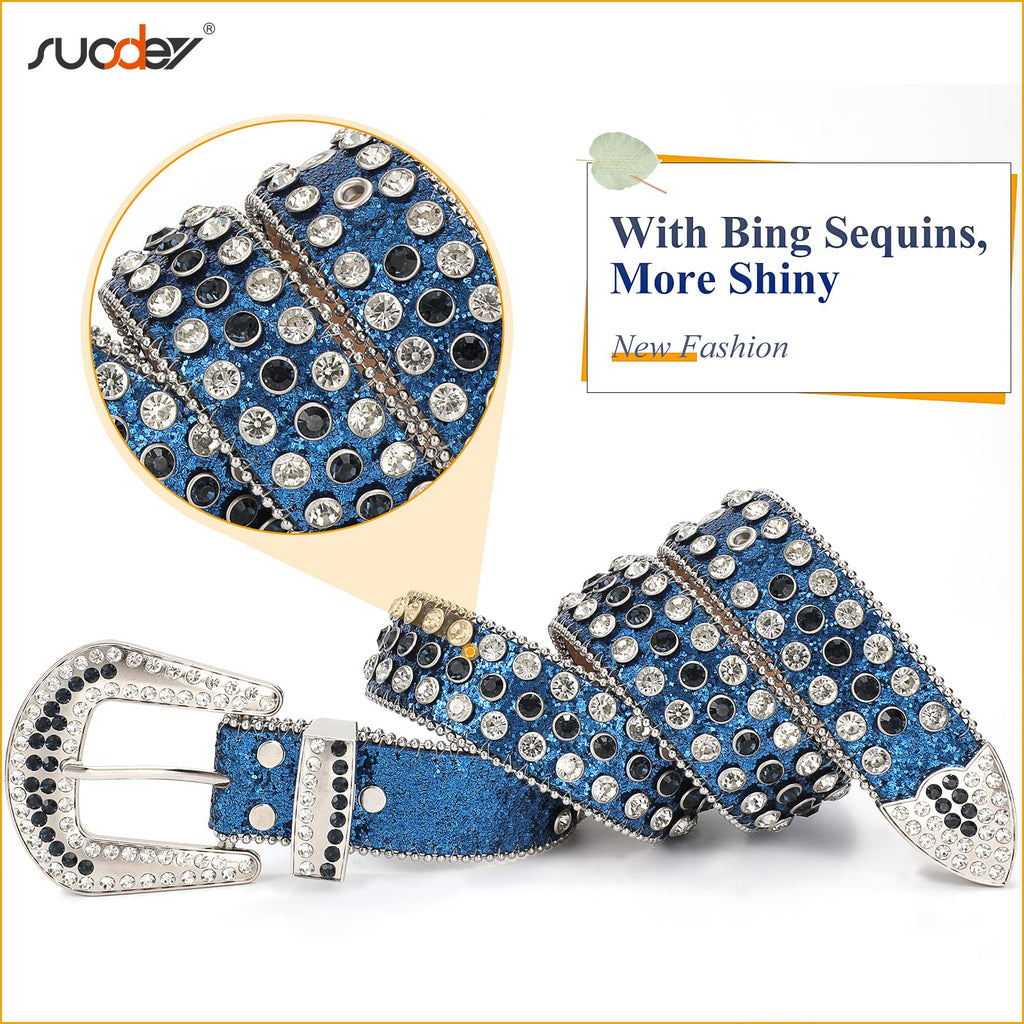 Men Women Fashion Rhinestone Belt SUOSDEY Western Cowgirl Bling Studded Design Leather Diamond Belt for Jeans Dress