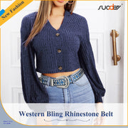Men Women Fashion Rhinestone Belt SUOSDEY Western Cowgirl Bling Studded Design Leather Diamond Belt for Jeans Dress