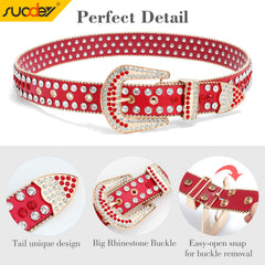 Rhinestone Belt for Men Women SUOSDEY Western Cowboy Cowgirl Bling Studded Leather Belt for Jeans Pants