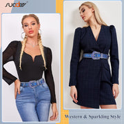 Men Women Fashion Rhinestone Belt SUOSDEY Western Cowgirl Bling Studded Design Leather Diamond Belt for Jeans Dress