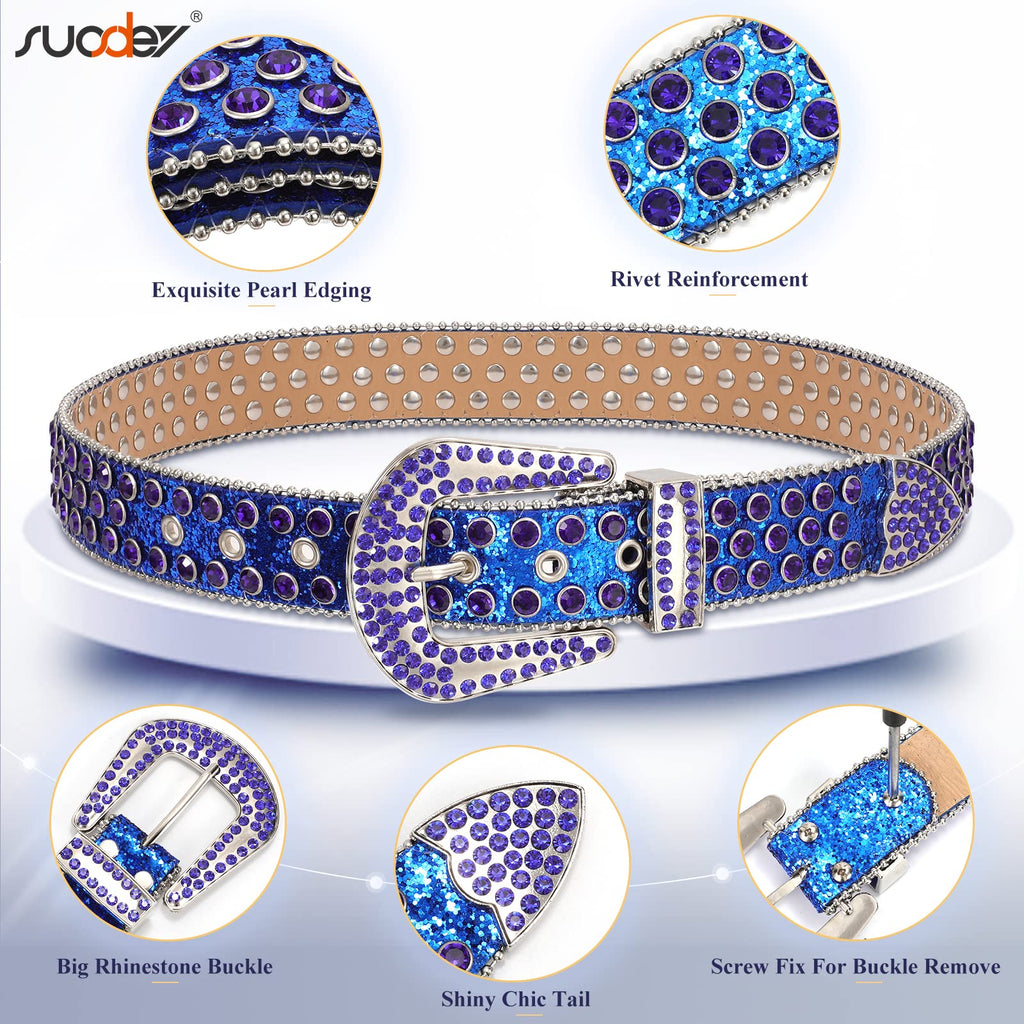 Men Women Fashion Rhinestone Belt SUOSDEY Western Cowgirl Bling Studded Design Leather Diamond Belt for Jeans Dress