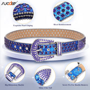 Men Women Fashion Rhinestone Belt SUOSDEY Western Cowgirl Bling Studded Design Leather Diamond Belt for Jeans Dress