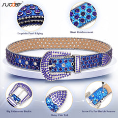 Men Women Fashion Rhinestone Belt SUOSDEY Western Cowgirl Bling Studded Design Leather Diamond Belt for Jeans Dress