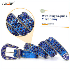 Men Women Fashion Rhinestone Belt SUOSDEY Western Cowgirl Bling Studded Design Leather Diamond Belt for Jeans Dress