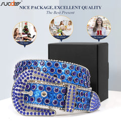 Men Women Fashion Rhinestone Belt SUOSDEY Western Cowgirl Bling Studded Design Leather Diamond Belt for Jeans Dress