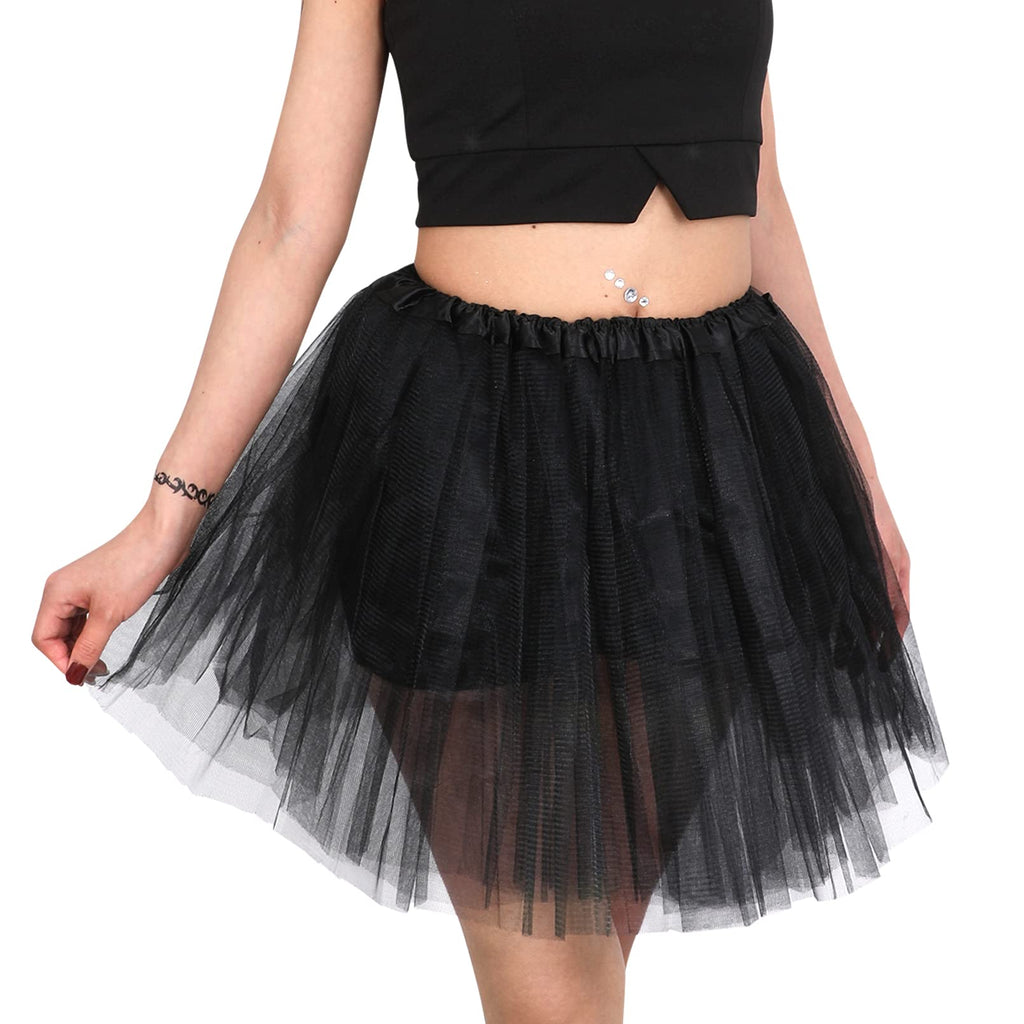 Women's Halloween Tutu Skirt Adult Tutus for Birthday Party Cosplay Costume Marathon Elastic 3 Layered Tulle Skirt - JASGOOD OFFICIAL