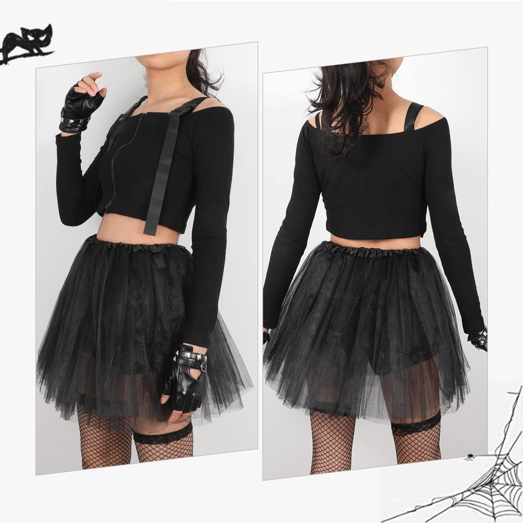 Women's Halloween Tutu Skirt Adult Tutus for Birthday Party Cosplay Costume Marathon Elastic 3 Layered Tulle Skirt - JASGOOD OFFICIAL