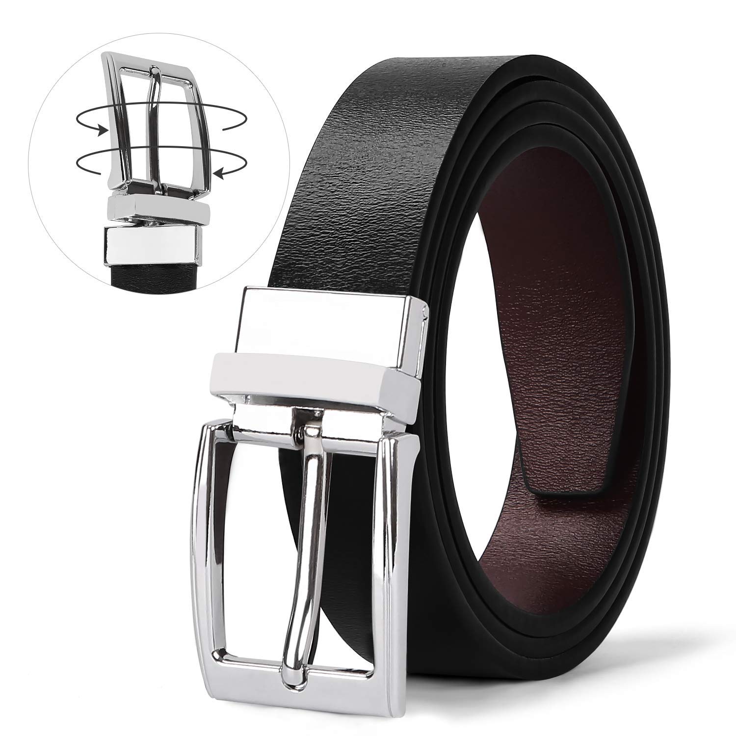 Women Leather Reversible Belt, Ladies Belt for Jeans with Rotated Buckle by JASGOOD 