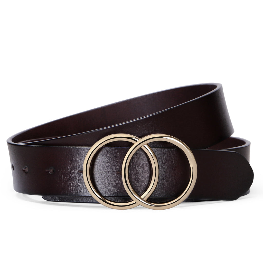 Women Leather Jeans Belt for Pants, Ladies Plus Size Waist Belts Double Ring Buckle By JASGOOD 
