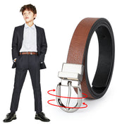 JASGOOD Kids Leather Reversible Belt, Boys Casual Belt for Jeans School Uniform with Rotated Buckle 