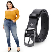 WERFORU Women Black Leather Belt Plus Size Polished Buckle for Jeans Pants 