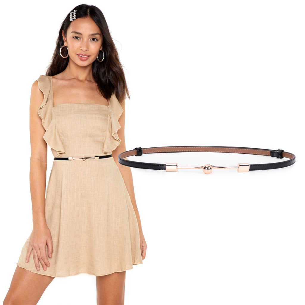 JASGOOD Women Skinny Leather Belt Adjustable Thin Waist Belt with Metal Buckle for Dress 