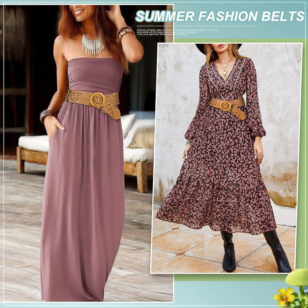 Braided Waist Belt,Straw Woven Belts for Women Belt Straw Vintage Woven Waist Belt with Buckle for Coat Dress Jeans