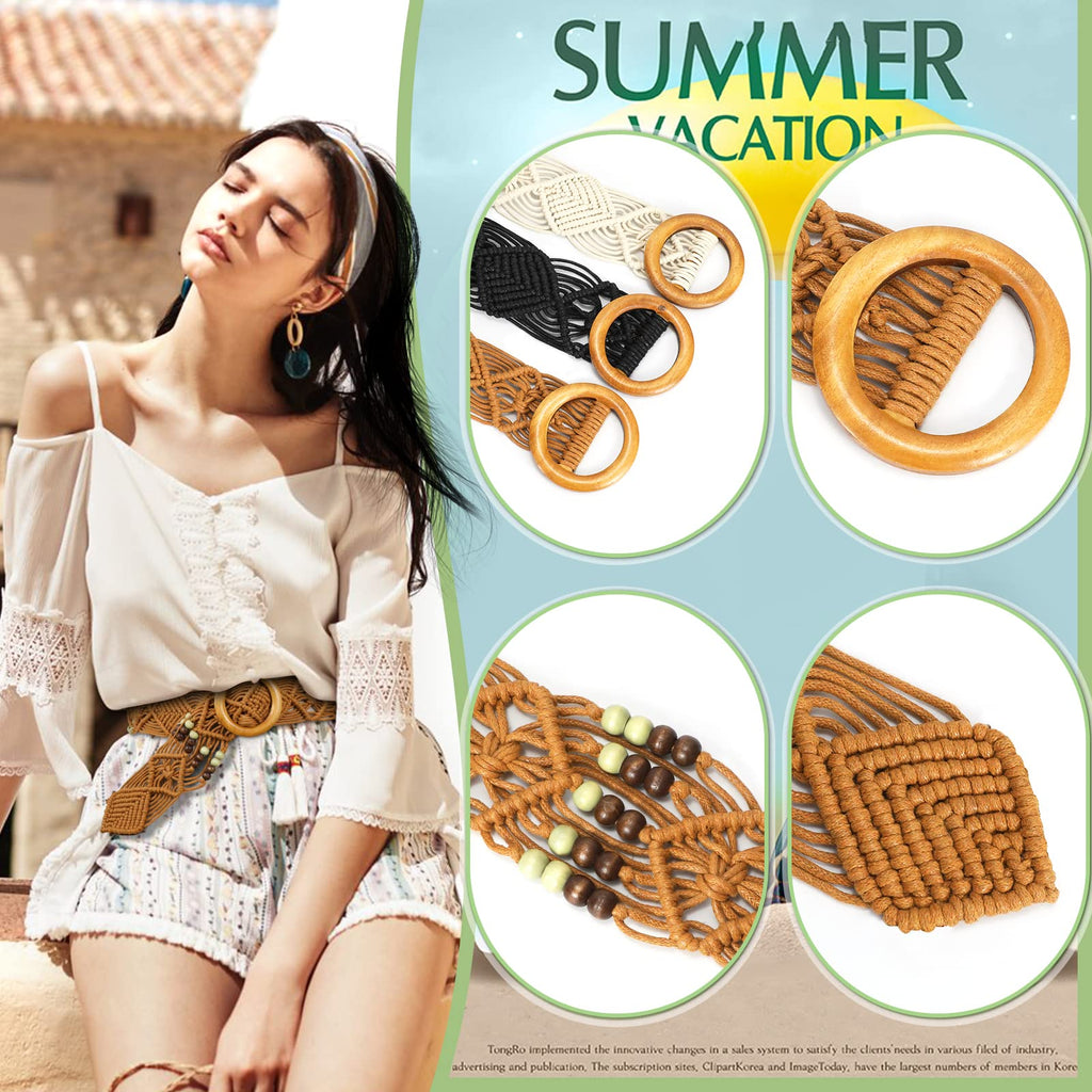 Braided Waist Belt,Straw Woven Belts for Women Belt Straw Vintage Woven Waist Belt with Buckle for Coat Dress Jeans