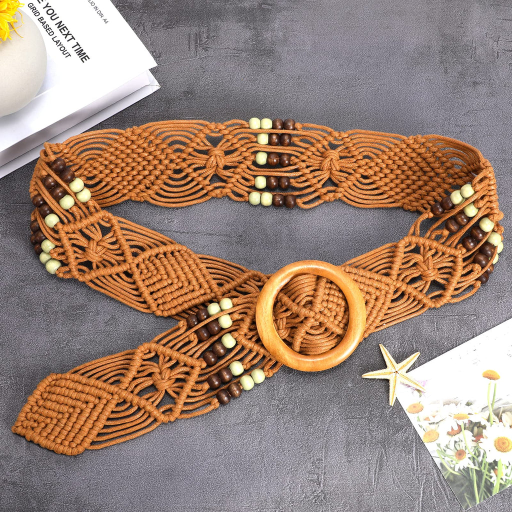 Braided Waist Belt,Straw Woven Belts for Women Belt Straw Vintage Woven Waist Belt with Buckle for Coat Dress Jeans