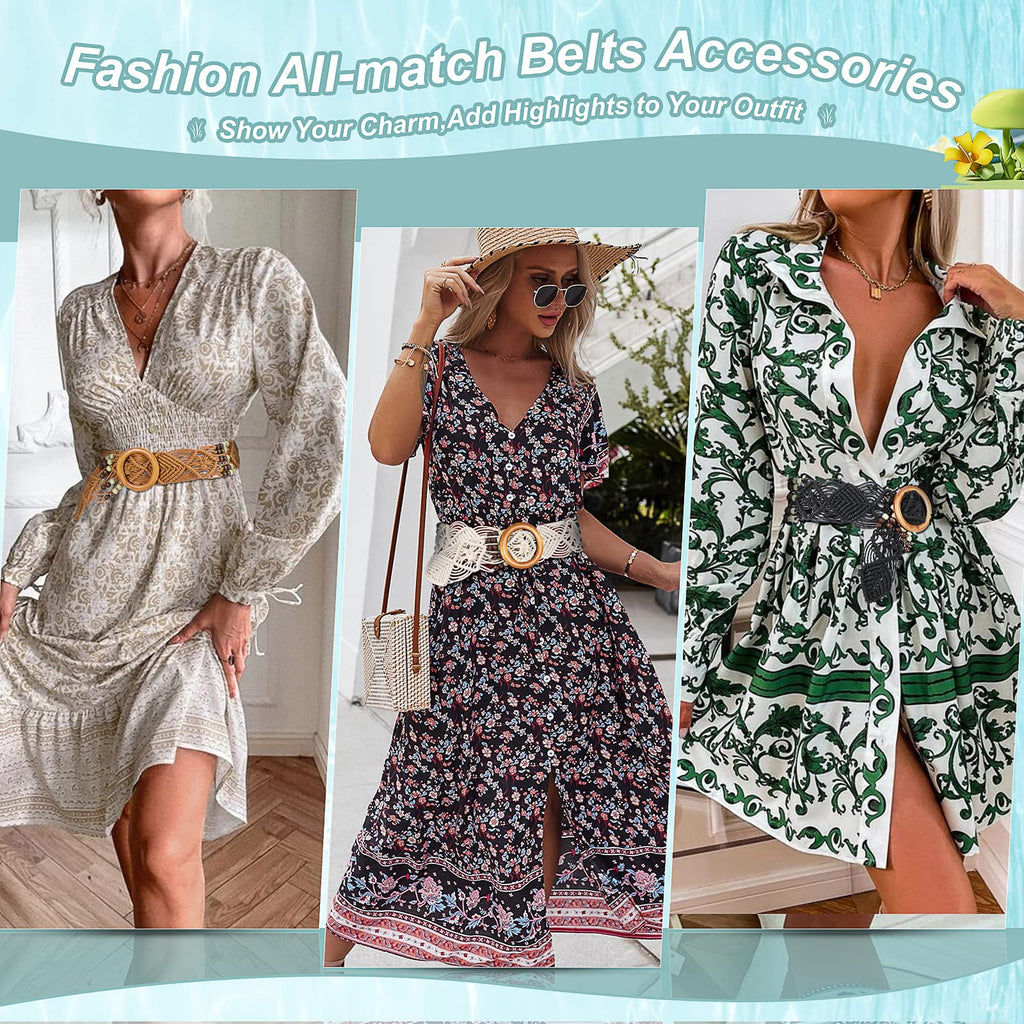 Braided Waist Belt,Straw Woven Belts for Women Belt Straw Vintage Woven Waist Belt with Buckle for Coat Dress Jeans