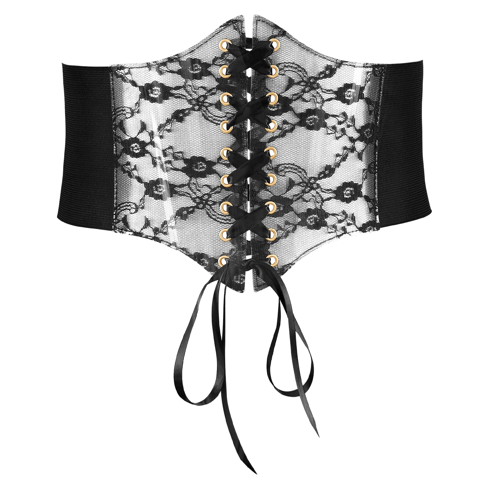 Women Lace-up Corset Waist Belt Transparent PVC Lace Crochet  Elastic Wide Belt for Dress - JASGOOD OFFICIAL