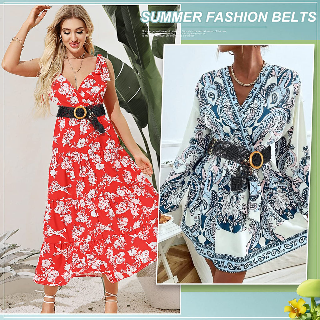 Braided Waist Belt,Straw Woven Belts for Women Belt Straw Vintage Woven Waist Belt with Buckle for Coat Dress Jeans