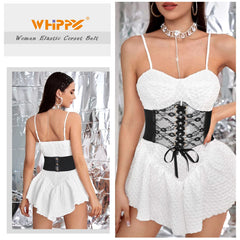 Women Lace-up Corset Waist Belt Transparent PVC Lace Crochet  Elastic Wide Belt for Dress