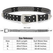 Halloween Rhinestones Belt for Men Women, Skulls Western Leather Belt Wide Buckle Shining Cowgirl Cowboy Studded Belts for Jeans