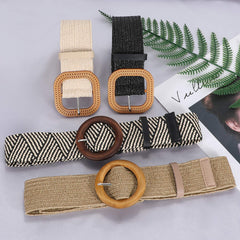 Set of 4 Straw Woven Elastic Stretch Waist Belts for Women, Fashion Boho Ladies Braided Skinny Dress Belt