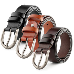 Women Leather Belt for Pants Dress Jeans Waist Belt with Brushed Alloy Buckle