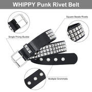 Punk Rivet Studded Belt Goth Row Pyramid Square Bead PU Leather Vintage Punk Rock Grommet Belt for Jeans Pants